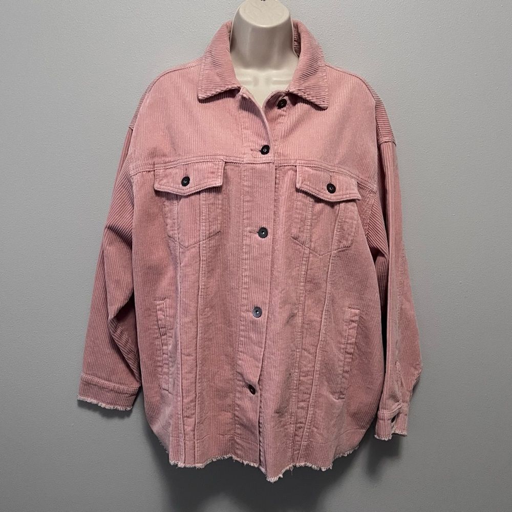 Zara Oversized Pink Corduroy Raw Hem Jacket Size L